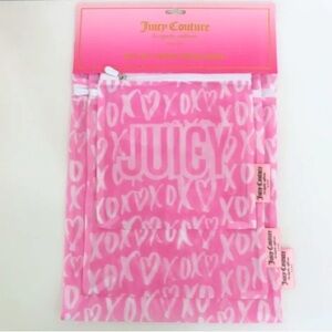 Juicy Couture Mesh Wash Bags Travel Organization Set of 3 - Xoxo Juicy